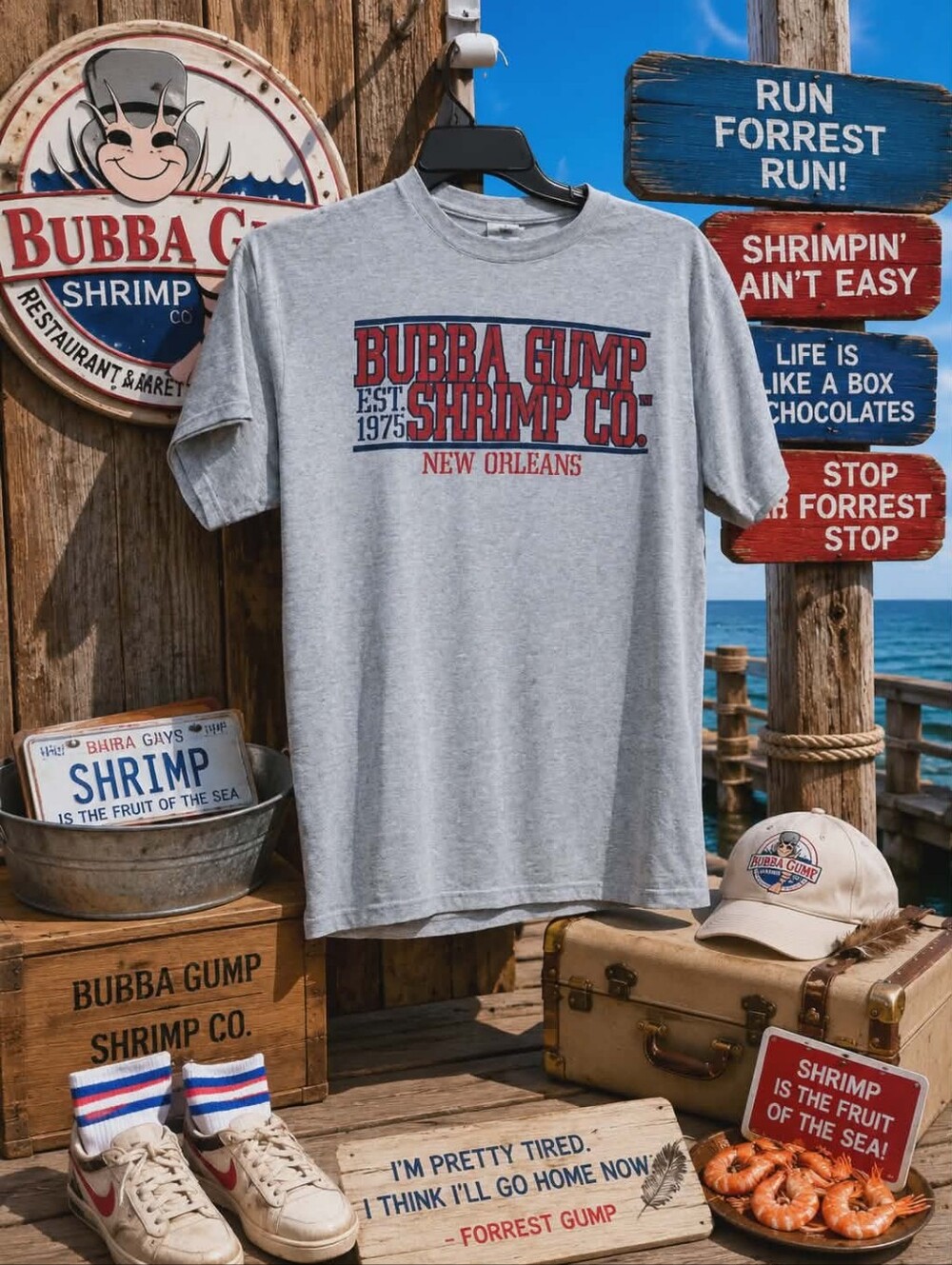 Bubba Gump Shrimp Co T-Shirt Medium Gildan Gray Graphic Tee Forrest Gump Movie